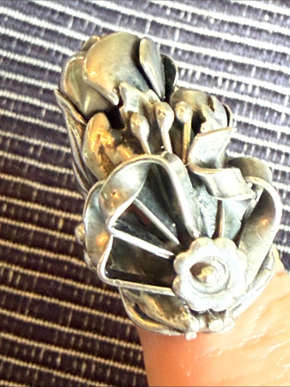 Vintage Mid-Century 1940s Handmade Sterling Silver Flower Bouquet Ring size 6?
